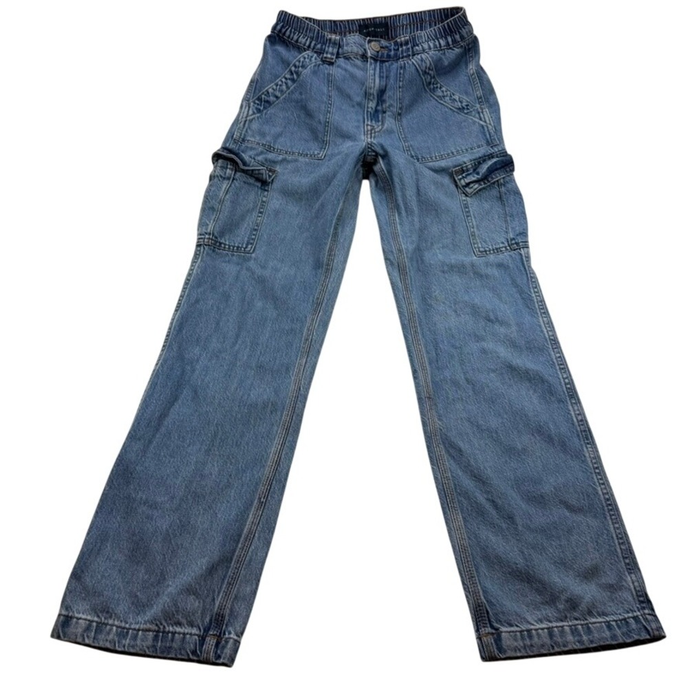 Aeropostale‎ 90s Baggy Cargo Jeans Medium Wash Blue Wide Leg Utility Pants 27W
